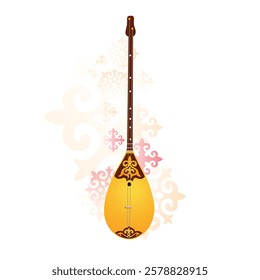 National Kazakh string instrument domra, Nauryz holiday flat ornament template. Vector illustration