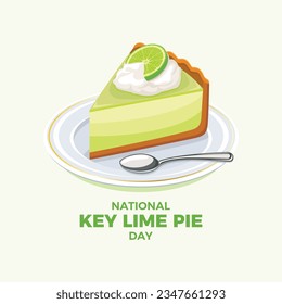 National Key Lime Pie Day Vektorgrafik. Slice von Kalk Kuchen mit Peitschencreme Symbol Vektorgrafik. Zitrusfruchtkuchen auf einer Plattenzeichnung. 26. September. Wichtiger Tag