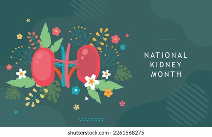 National Kidney Month. Kidneys awareness. Health medically illustration. Human Kidney