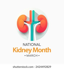 National Kidney month observed annually in March to raise awareness about kidney disease. Vector illustration.