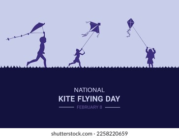 National Kite Flying day. 8 February. Kite flying day banner, poster, card. holiday concept. flat illustration. vector illustration. flying kite vector.