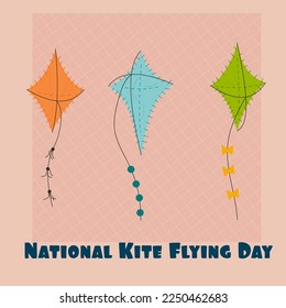 National Kite Flying Day. Banner poster for website. Three colorful kites.