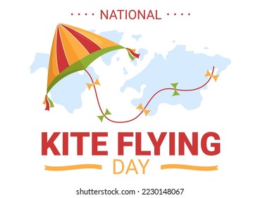 National Kite Flying Day on February 8 of Sunny Sky Background in Kids Summer Leisure Activity in Flat Cartoon Hand Drawn Templates Illustration