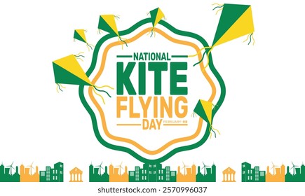 National Kite Flying Day on February 8. background template. holiday concept Perfect for banners, cards, posters, social media design with text inscription and classic color for a professional look