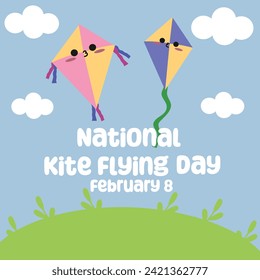 National Kite Flying Day Vector Illustration. Cute kawaii style