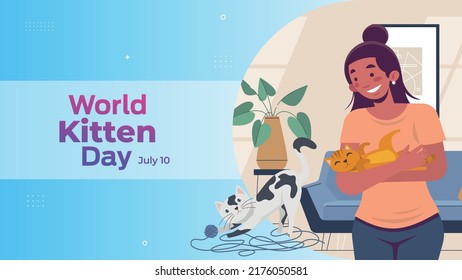 National Kitten Day Day on July 10 business brochure flyer banner design horizontal template vector, cover presentation abstract, modern publication poster and flag-banner, layout in rectangle size.