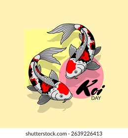 National Koi Day to celebrate on July 7th. Illustration of two beautiful Koi fish swimming. Animal event banner.