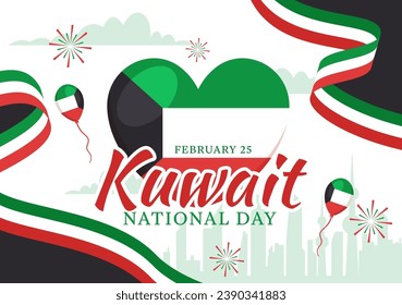 National Kuwait Day Vector Illustration on February 25th with Landmark, Waving Flag and Independence Celebration in Flat Cartoon Background