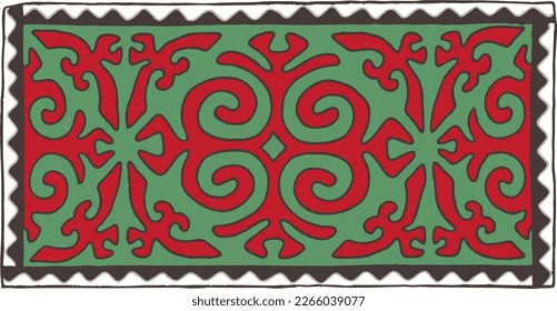 National Kyrgyz carpet with patterns and ornaments, flat vector