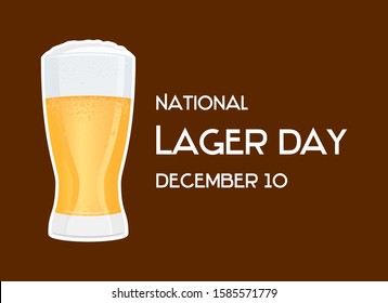 National Lager Day vector. Full glass of beer vector. Fresh lager icon. Glass of beer vector. Glass of beer isolated on brown background. Lager Day Poster, December 10. American food and drink holiday