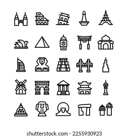 National Landmark Icon Set with Outline Style