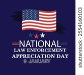 National Law Enforcement Appreciation Day Banner with Waving American Flag and Patriotic Colors