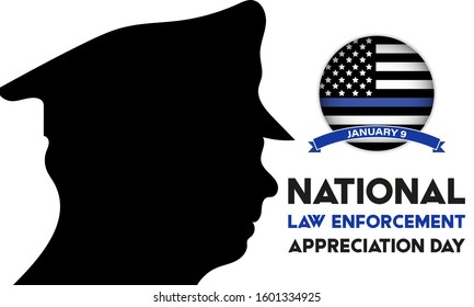 NATIONAL LAW ENFORCEMENT APPRECIATION DAY (L.E.A.D.). January 9. Poster, card, banner, background, T-shirt design. Vector ilustration. EPS 10