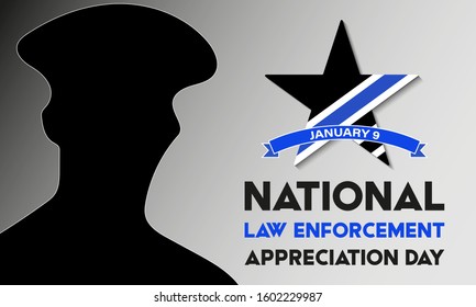 NATIONAL LAW ENFORCEMENT APPRECIATION DAY (L.E.A.D.). January 9. Poster, card, banner, background, T-shirt design. Vector ilustration. EPS 10