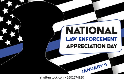 NATIONAL LAW ENFORCEMENT APPRECIATION DAY (L.E.A.D.). January 9. Poster, card, banner, background, T-shirt design. Vector illustration. EPS 10