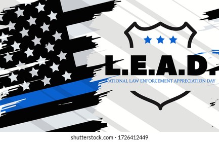 NATIONAL LAW ENFORCEMENT APPRECIATION DAY (L.E.A.D.). January 9. Poster, card, banner, background, T-shirt design. Vector ilustration. EPS 10