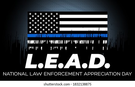NATIONAL LAW ENFORCEMENT APPRECIATION DAY (L.E.A.D.). January 9. Poster, card, banner, background, T-shirt design. Vector ilustration. EPS 10