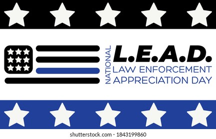 NATIONAL LAW ENFORCEMENT APPRECIATION DAY (L.E.A.D.). January 9. Poster, card, banner, background, T-shirt design. Vector ilustration. EPS 10