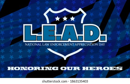 NATIONAL LAW ENFORCEMENT APPRECIATION DAY (L.E.A.D.). January 9. Poster, card, banner, background, T-shirt design. Vector ilustration. EPS 10