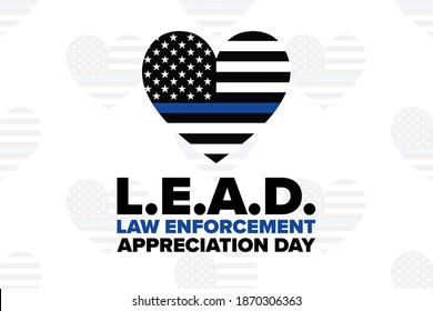 National Law Enforcement Appreciation Day L.E.A.D. January 9. Holiday concept. Template for background, banner, card, poster with text inscription. Vector EPS10 illustration