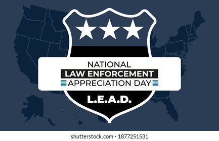 NATIONAL LAW ENFORCEMENT APPRECIATION DAY (L.E.A.D.). January 9. Poster, card, banner, background, T-shirt design. Vector ilustration. EPS 10