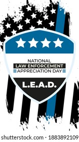 NATIONAL LAW ENFORCEMENT APPRECIATION DAY (L.E.A.D.). January 9. Poster, card, banner, background, T-shirt design. Vector ilustration. EPS 10