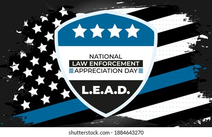 NATIONAL LAW ENFORCEMENT APPRECIATION DAY (L.E.A.D.). January 9. Poster, card, banner, background, T-shirt design. Vector ilustration. EPS 10