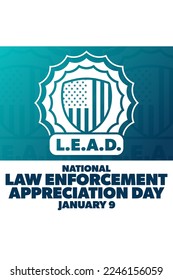 National Law Enforcement Appreciation Day. January 9. Vector illustration. Holiday poster