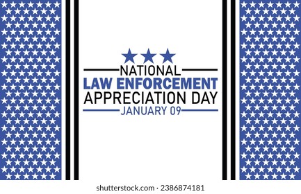 National Law Enforcement Appreciation Day. January 09. Holiday concept. Template for background, banner, card, poster with text inscription. Vector illustration