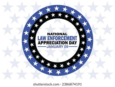 National Law Enforcement Appreciation Day Vector illustration. January 09. Holiday concept. Template for background, banner, card, poster with text inscription.