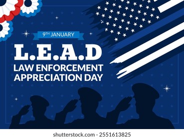 Dia Nacional de Apreciação da Aplicação da Lei ou Ilustração do LEAD Celebrando e Mostrando Gratidão aos Policiais em um Plano de Fundo Plano