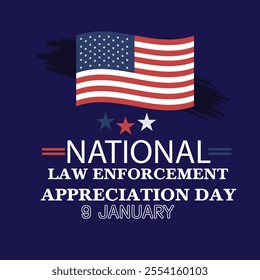 National Law Enforcement Appreciation Day Banner with Waving American Flag and Patriotic Colors