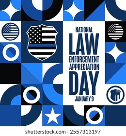 National Law Enforcement Appreciation Day. January 9. Holiday concept. Template for background, banner, card, poster with text. Vector EPS10 illustration