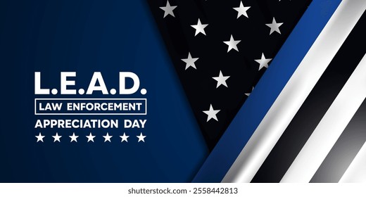 National Law Enforcement Appreciation Day (LEAD). Light and flag. Great for cards, banners, posters, social media and more. Blue background. 