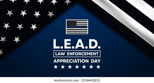 National Law Enforcement Appreciation Day (LEAD). Star and flag. Great for cards, banners, posters, social media and more. Blue background. 