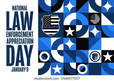 National Law Enforcement Appreciation Day. January 9. Holiday concept. Template for background, banner, card, poster with text. Vector EPS10 illustration