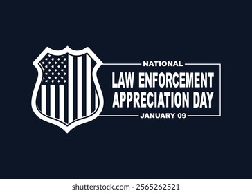 "National Law Enforcement Appreciation Day vector art featuring police badges, handshakes, flags, and symbols of justice. Perfect for honoring officers with a professional, patriotic design."