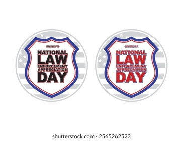 "National Law Enforcement Appreciation Day vector art featuring police badges, handshakes, flags, and symbols of justice. Perfect for honoring officers with a professional, patriotic design."