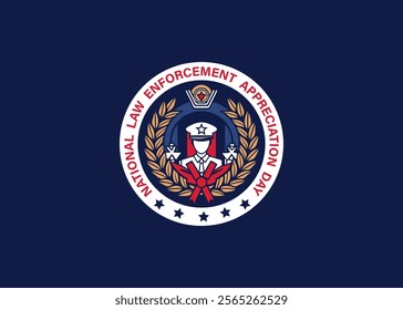 "National Law Enforcement Appreciation Day vector art featuring police badges, handshakes, flags, and symbols of justice. Perfect for honoring officers with a professional, patriotic design."