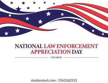 "National Law Enforcement Appreciation Day vector art featuring police badges, handshakes, flags, and symbols of justice. Perfect for honoring officers with a professional, patriotic design."