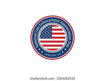 "National Law Enforcement Appreciation Day vector art featuring police badges, handshakes, flags, and symbols of justice. Perfect for honoring officers with a professional, patriotic design."