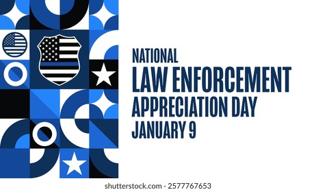 National Law Enforcement Appreciation Day. January 9. Holiday concept. Template for background, banner, card, poster with text. Vector EPS10 illustration