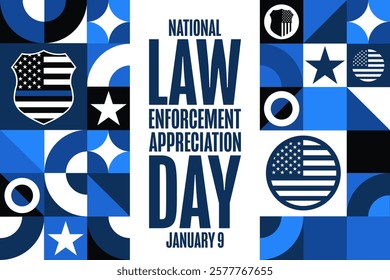 National Law Enforcement Appreciation Day. January 9. Holiday concept. Template for background, banner, card, poster with text. Vector EPS10 illustration