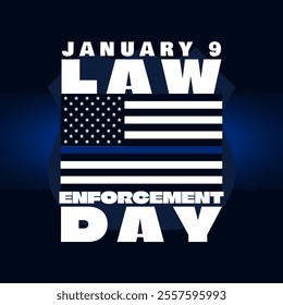 National Law Enforcement Day to celebrate on January 9th. American flag icon with bold text on dark blue background.