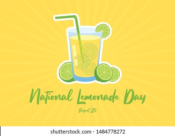 National Lemonade Day vector. Glass of lemonade vector. Halved lemon vector.