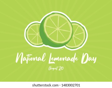 National Lemonade Day vector. Halved lemon vector. Lime on a green background. Lemon slice icon. Green lime vector. Lemonade Day Poster, August 20