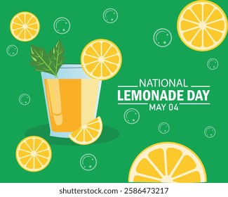 National Lemonade Day vector illustration. Glass of lemonade with lemons and mint leaf icon. Glass with fresh ice summer drink vector.