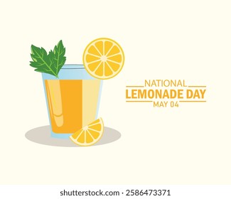 National Lemonade Day vector illustration. Glass of lemonade with lemons and mint leaf icon. Glass with fresh ice summer drink vector.