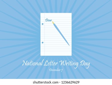 National Letter Writing Day vector. Blank paper with pen. White sheet of paper on a blue background. Page paper vector illustration. Important day