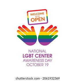 National LGBT Center Awareness Day vector. Abstract human hands with LGBT pride flag icon vector. LGBT design element isolated on a white background. Important day